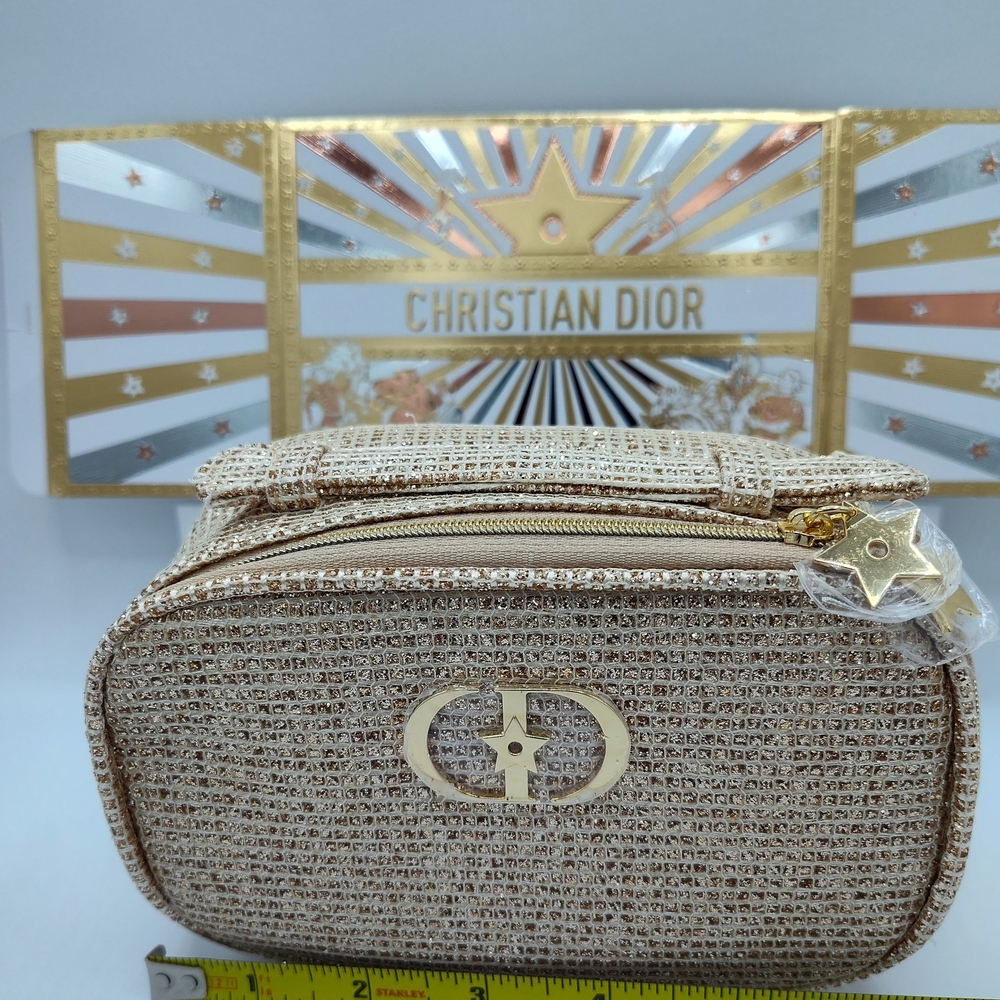 Christian Dior Platinum Beauty GWP Gold Tweed Cosmetic Vanity Pouch NIB - Picture 10 of 11